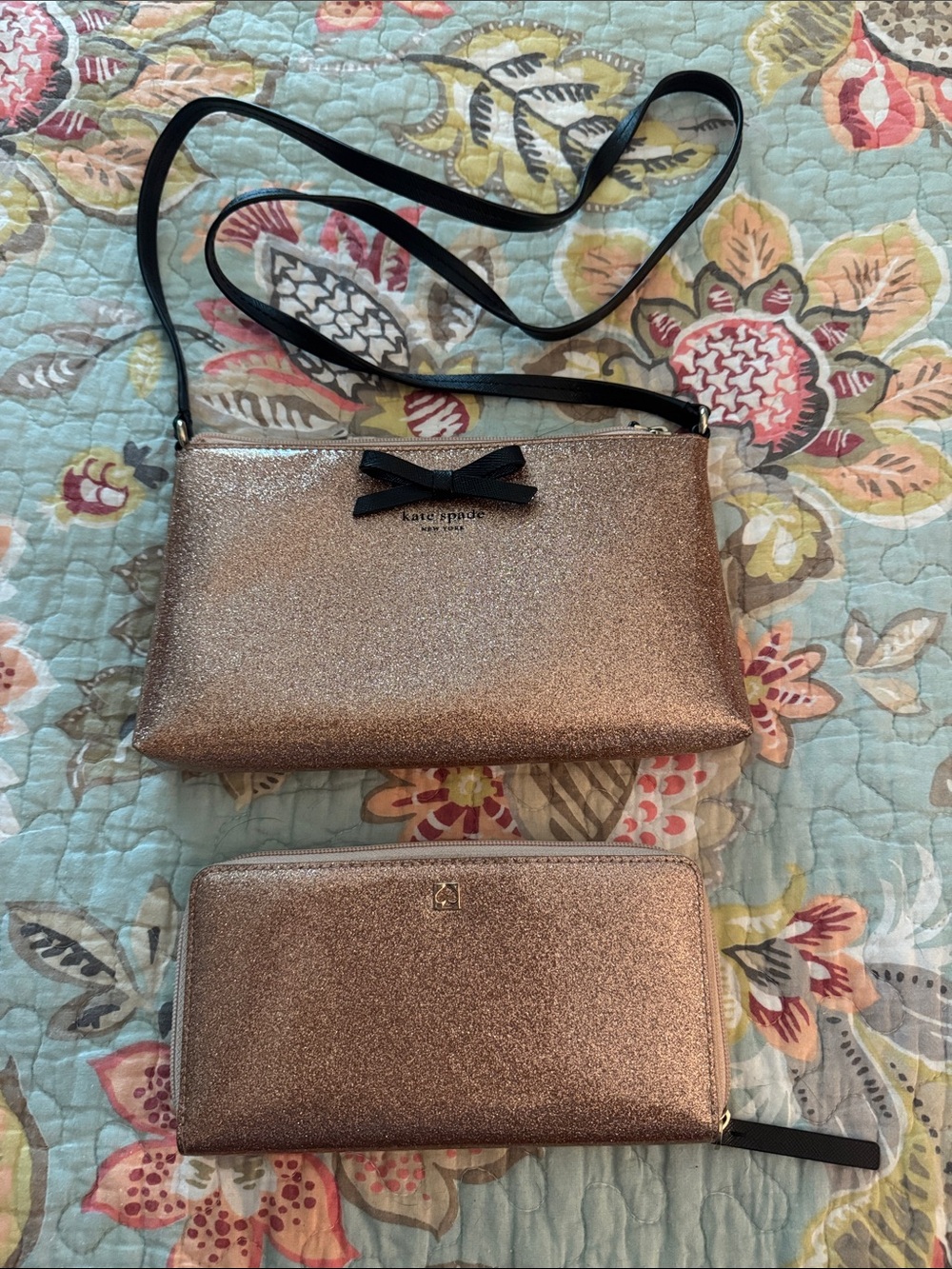 Kate Spade Gold Glitter Crossbody AND Matching Wallet